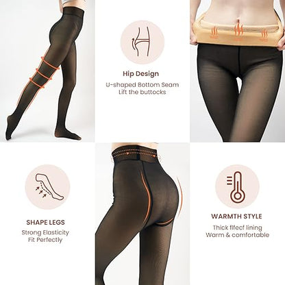 Fleece Lined Tights Sheer Women