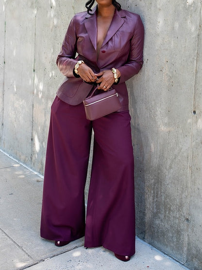 Nappa Leather Three Pocket Blazer + Tropical Wool Wyatt Wide Leg Pant