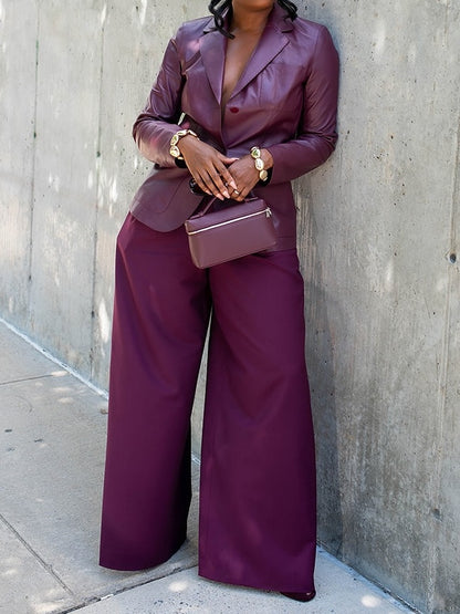Nappa Leather Three Pocket Blazer + Tropical Wool Wyatt Wide Leg Pant