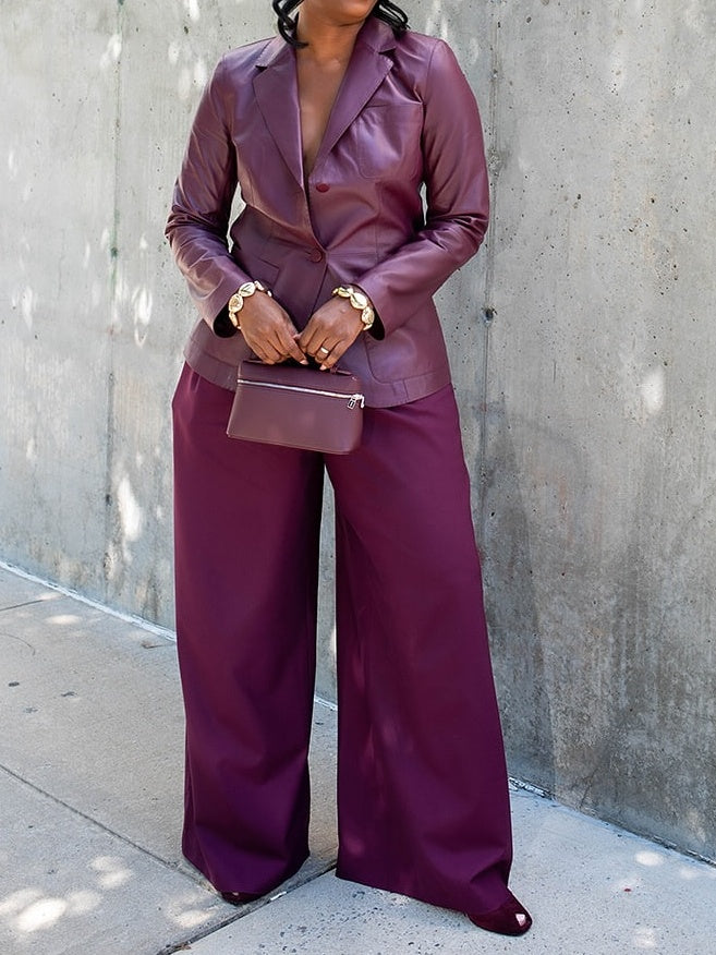 Nappa Leather Three Pocket Blazer + Tropical Wool Wyatt Wide Leg Pant
