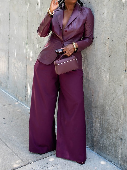 Nappa Leather Three Pocket Blazer + Tropical Wool Wyatt Wide Leg Pant