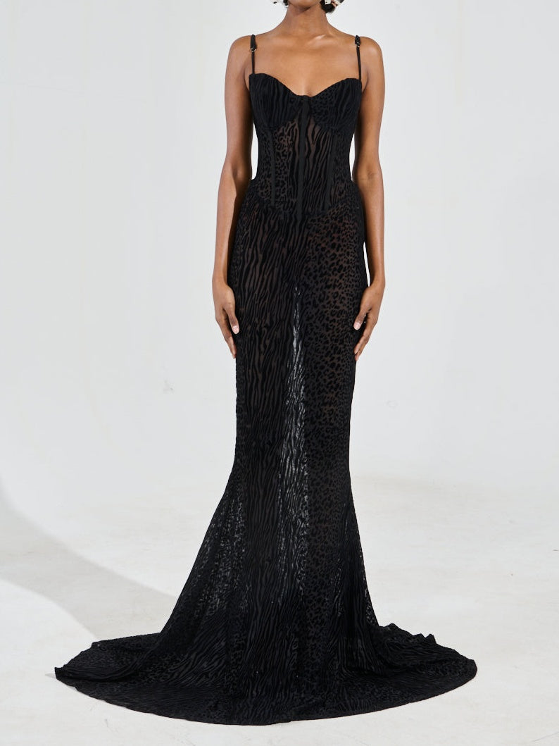 Printed Velvet Burnout Maxi Dress