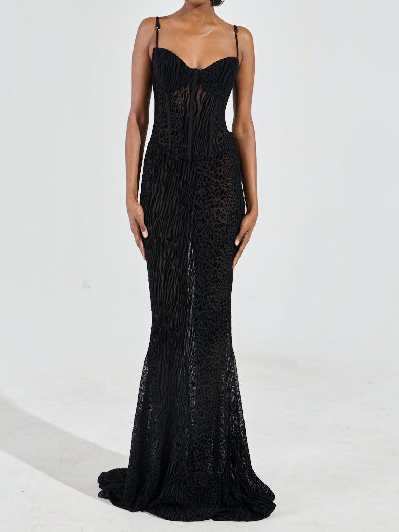 Printed Velvet Burnout Maxi Dress