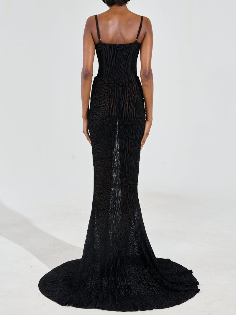 Printed Velvet Burnout Maxi Dress