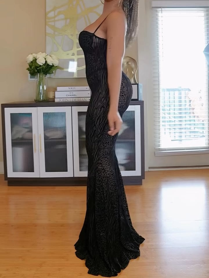 Printed Velvet Burnout Maxi Dress
