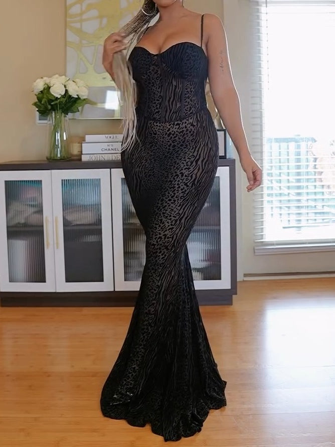 Printed Velvet Burnout Maxi Dress