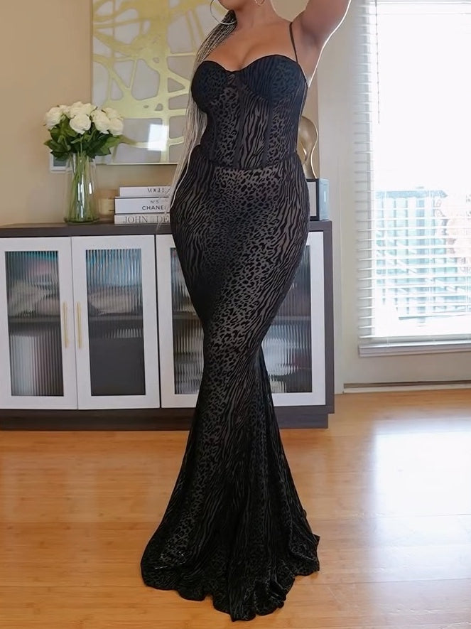 Printed Velvet Burnout Maxi Dress