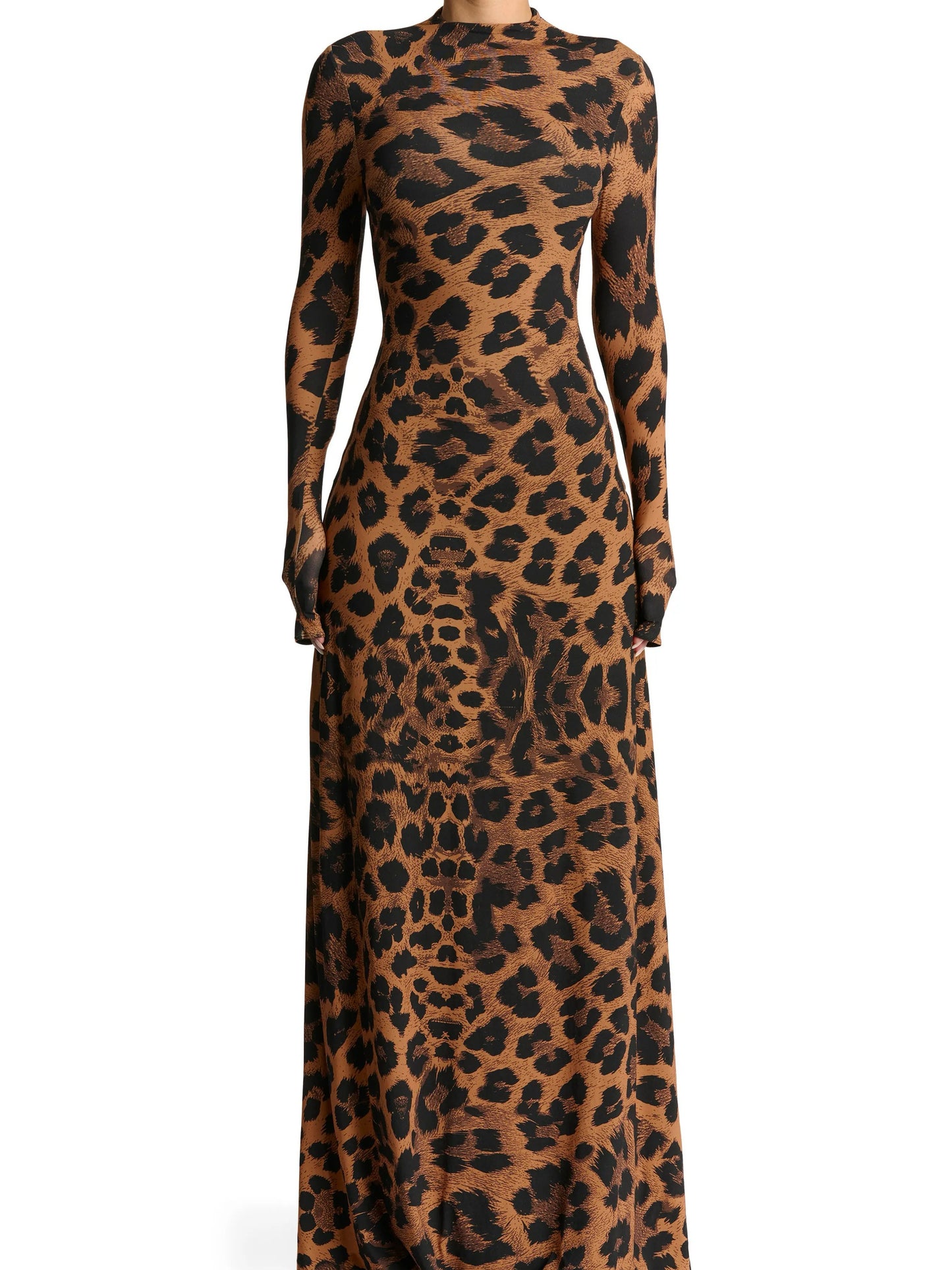 Leopard Print Long Sleeve Maxi Dress