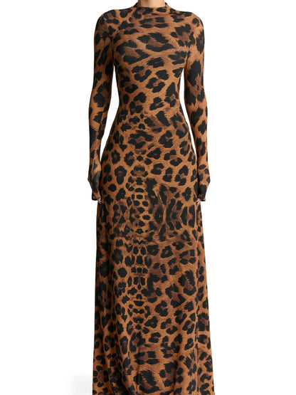 Leopard Print Long Sleeve Maxi Dress