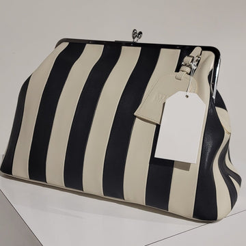 Embossed Premium Leather Kisslock Frame Bag