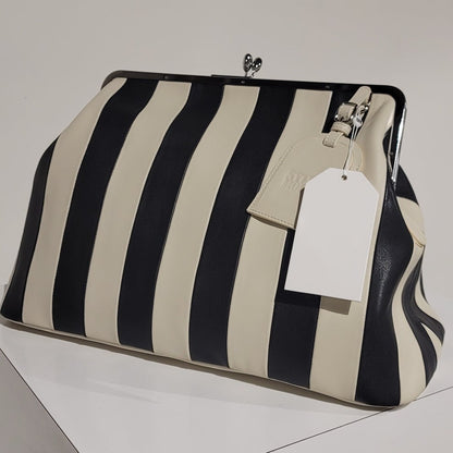 Embossed Premium Leather Kisslock Frame Bag