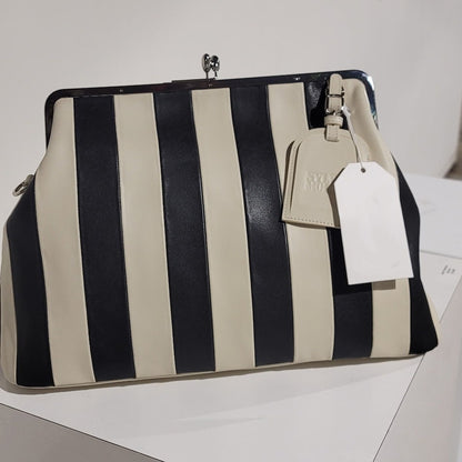 Embossed Premium Leather Kisslock Frame Bag