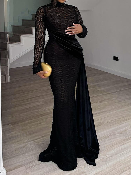Black Lace Mesh Gown