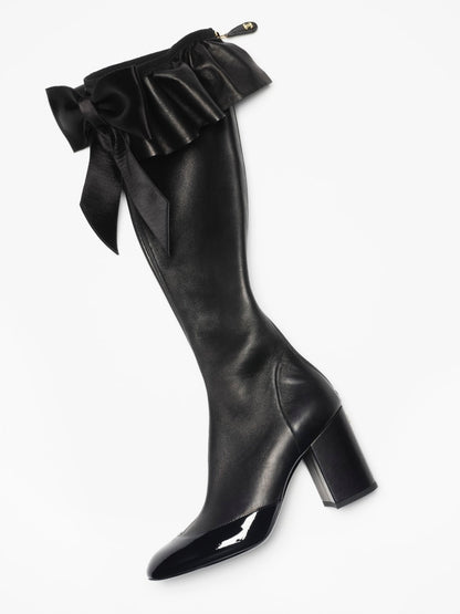 Stretch Lambskin Black High Boots