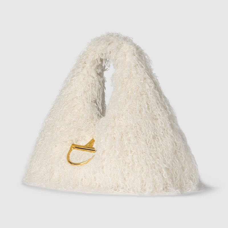 Fur And Hoop Detail Shoulder Bag