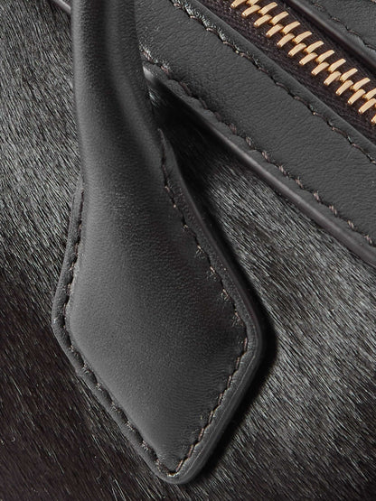 Leather-trimmed Leopard-print Calf Hair Clutch