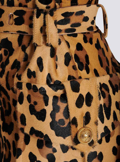 Leopard Pattern Ponyskin-style Leather Midi Skirt