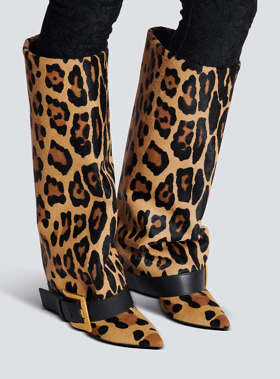 Leopard Print Leather Boots