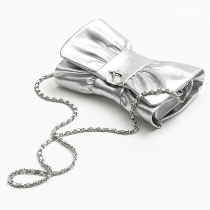 Metallic Lambskin Silver Clutch