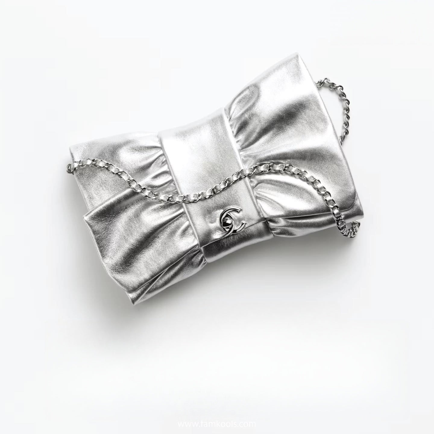 Metallic Lambskin Silver Clutch