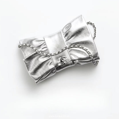 Metallic Lambskin Silver Clutch