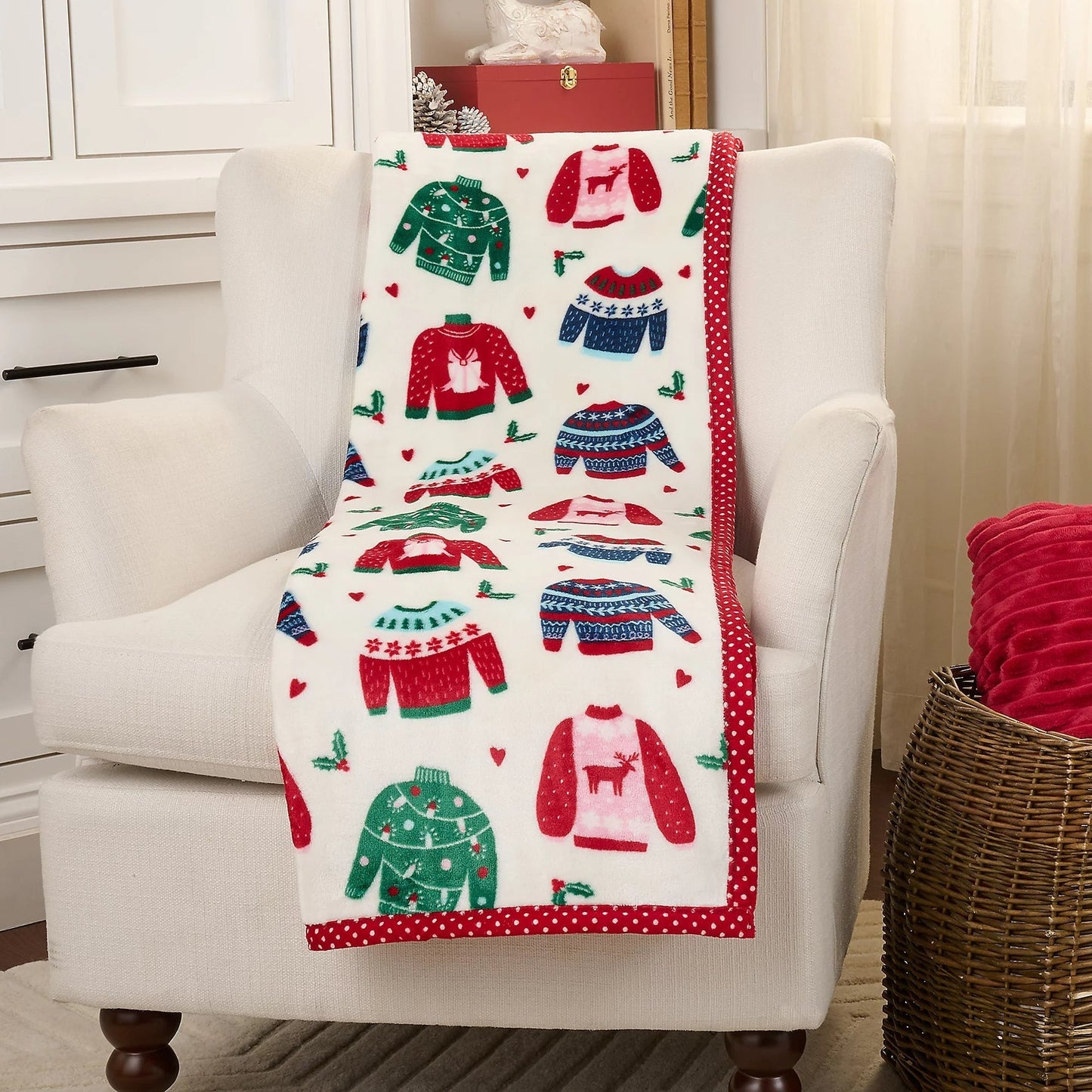 Kringle Express Oversized 60x80 Holiday Printed Throw W/ Trim