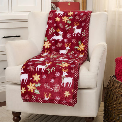 Kringle Express Oversized 60x80 Holiday Printed Throw W/ Trim