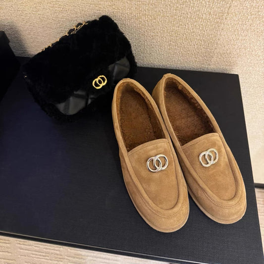 Shearling Lined Suede Calfskin CC Loafers