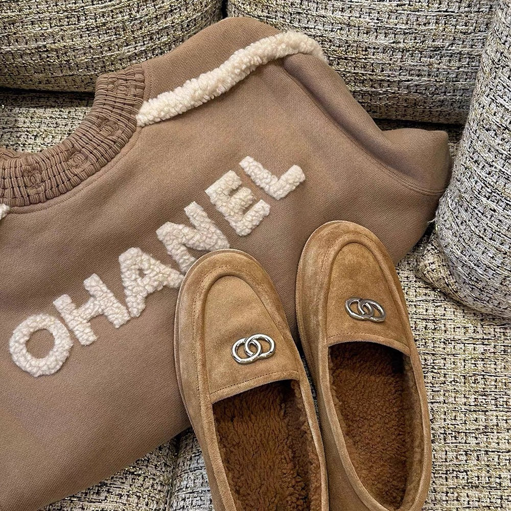 Shearling Lined Suede Calfskin CC Loafers