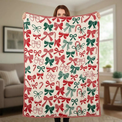Winter Themed Blanket With Candy Canes And Bows