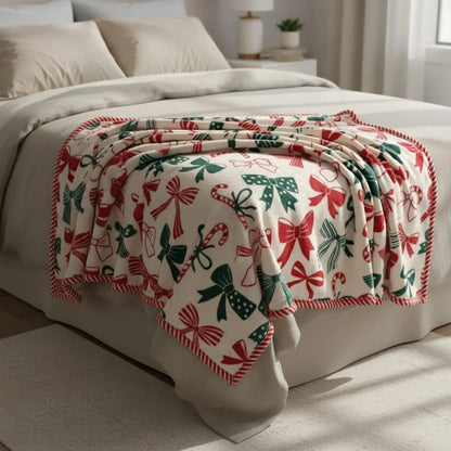 Winter Themed Blanket With Candy Canes And Bows
