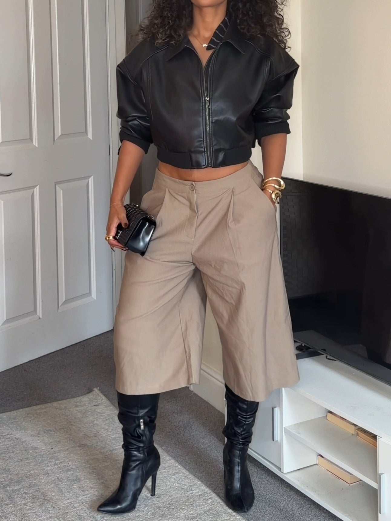 Vegan Leather Bubble Hem Bomber Jacket