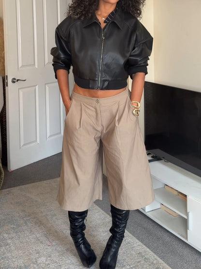 Vegan Leather Bubble Hem Bomber Jacket