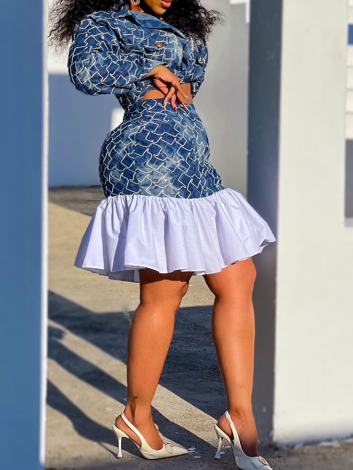 The Crystal Denim Majesty Skirt Set