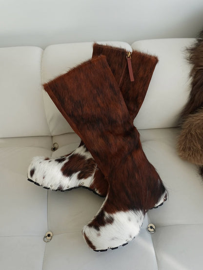 Luxury Calf Hair Women’s Knee-High Boots