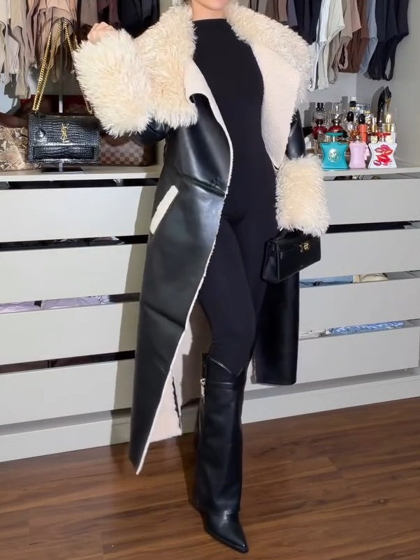 Fluffy Trench Black Fur Jacket