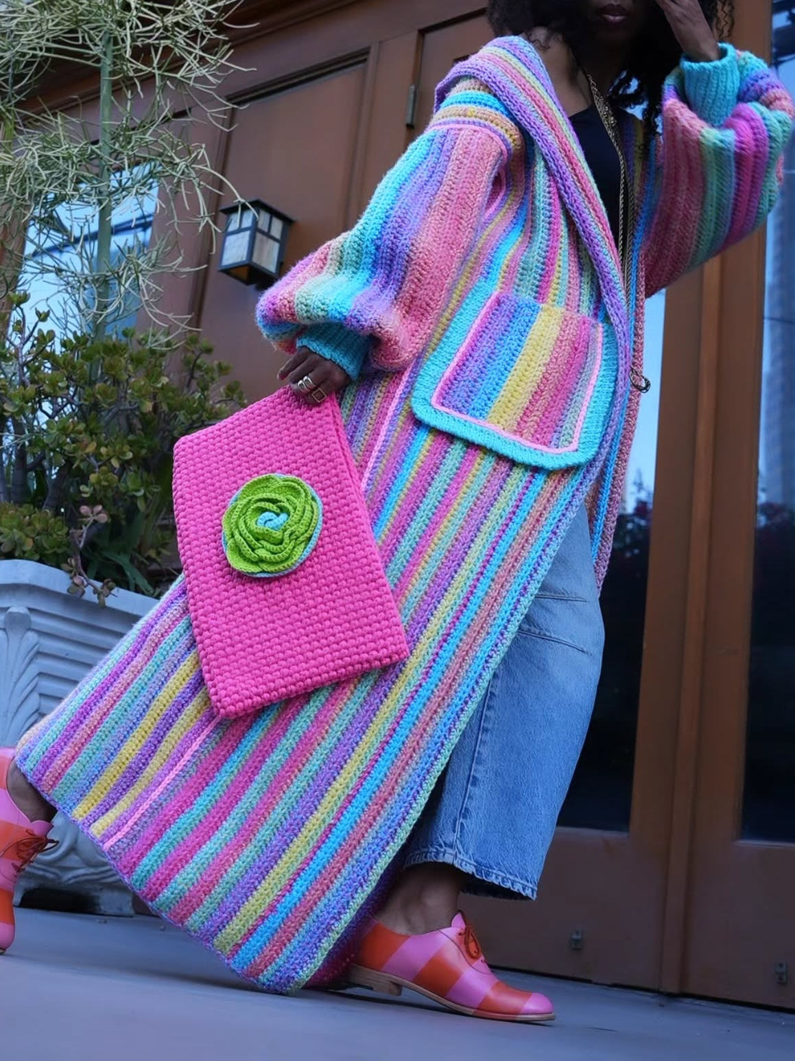 Rainbow Striped Open Front Long Sleeve Cardigan