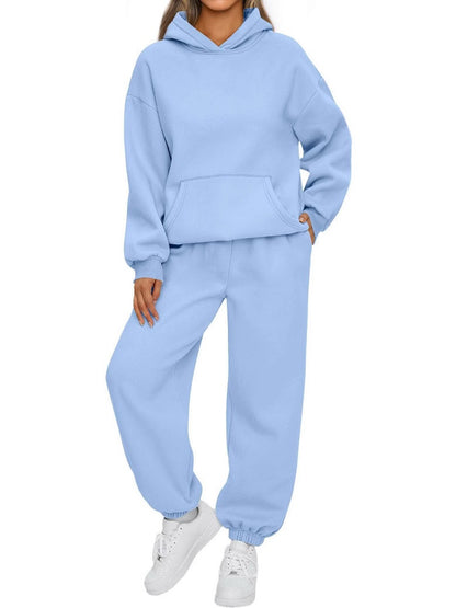 Long Sleeve Hooded Sweatshirt And Elastic Waist Sweatpants
