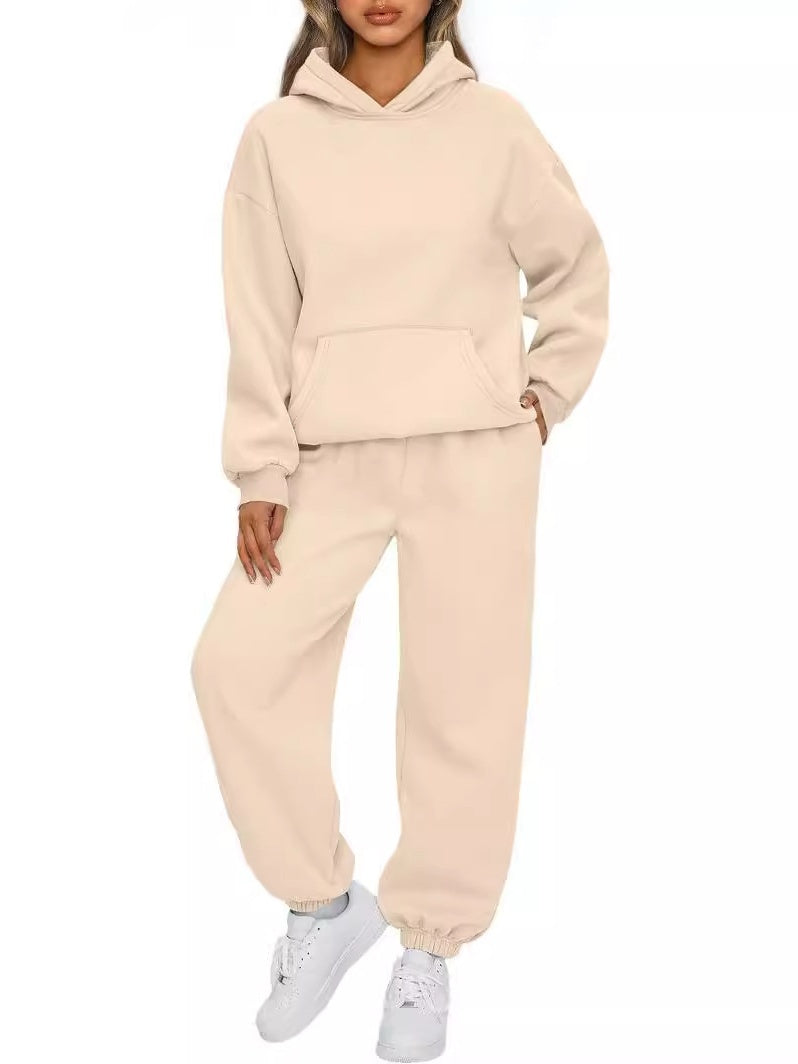 Long Sleeve Hooded Sweatshirt And Elastic Waist Sweatpants
