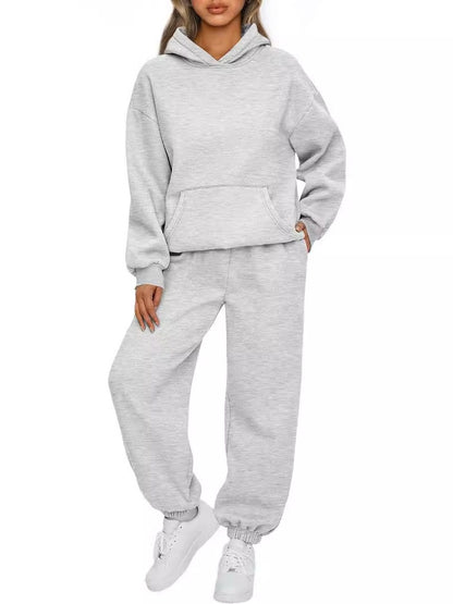 Long Sleeve Hooded Sweatshirt And Elastic Waist Sweatpants