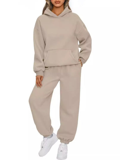 Long Sleeve Hooded Sweatshirt And Elastic Waist Sweatpants