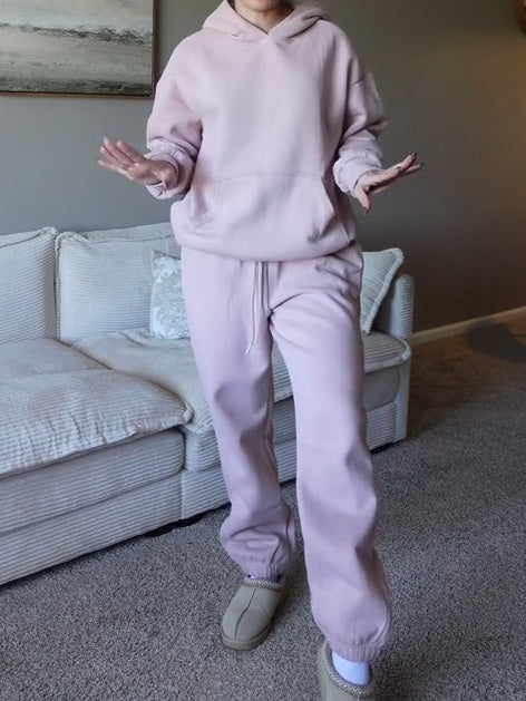 Long Sleeve Hooded Sweatshirt And Elastic Waist Sweatpants