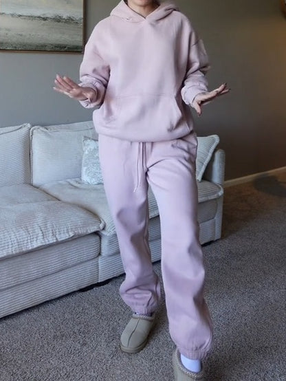 Long Sleeve Hooded Sweatshirt And Elastic Waist Sweatpants