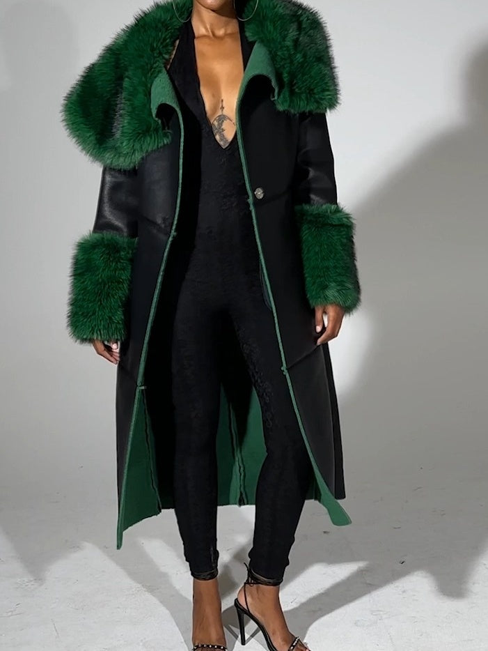 Green Fur Trim Trench