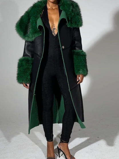 Green Fur Trim Trench