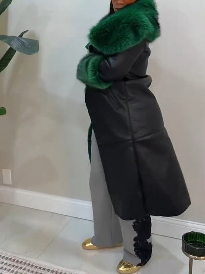 Green Fur Trim Trench