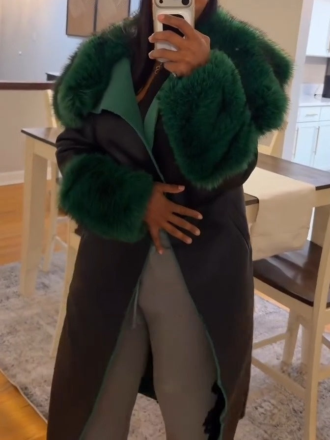 Green Fur Trim Trench