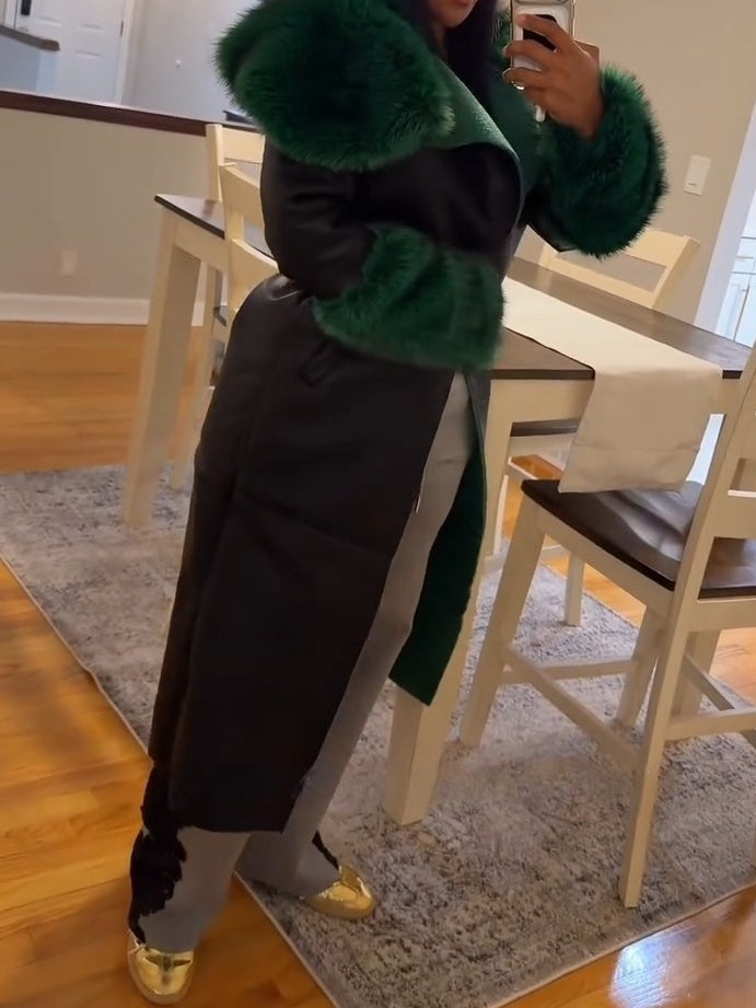 Green Fur Trim Trench
