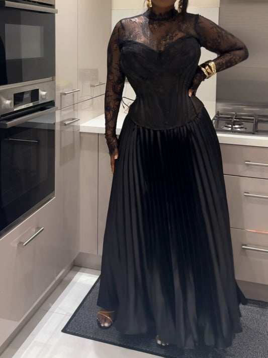 Chantily Lace Corset Pleated Dress