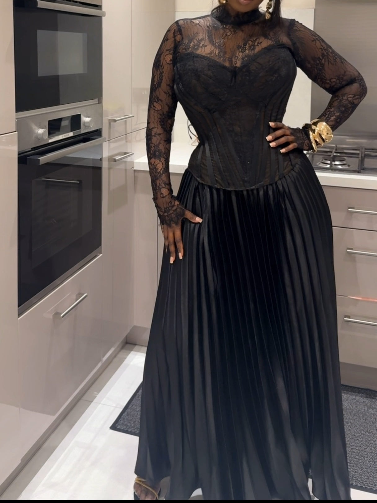 Chantily Lace Corset Pleated Dress